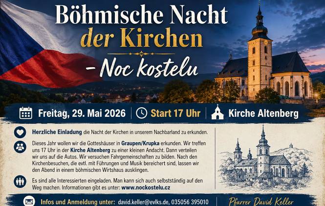 Nacht der Kirchen in Tschechien, 29. 5. 26